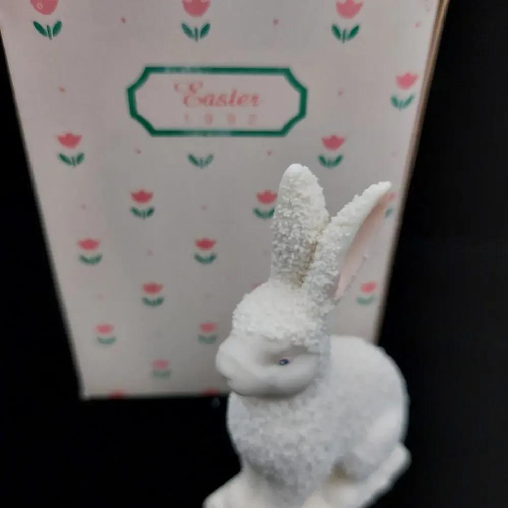 Vintage Dept 56 Snowbunnies Porcelain Rabbit Figurine Easter Spring Decor 1990s